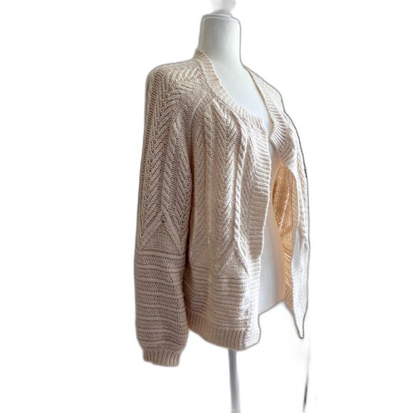 Lucky Brand Balloon Sleeve Open Front Cable Knit Cardigan Cream - Picture 4 of 7
